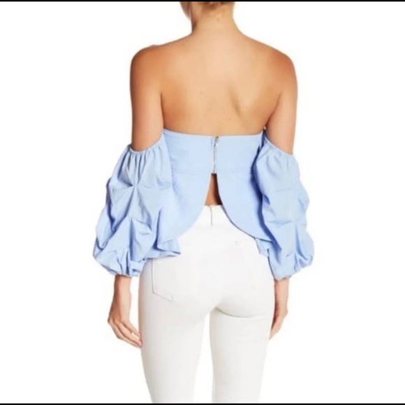 WHITE EYELASH Blue Off The Shoulder Puff Sleeve Top Size M Excellent Condition - Picture 2 of 11